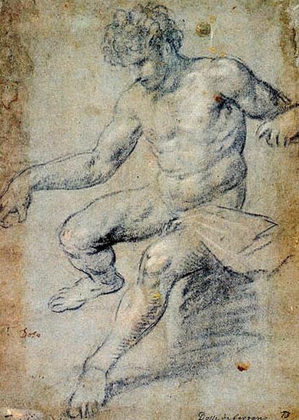 Nu masculin assis, Pâris Bordone, 2e quart 16e siècle