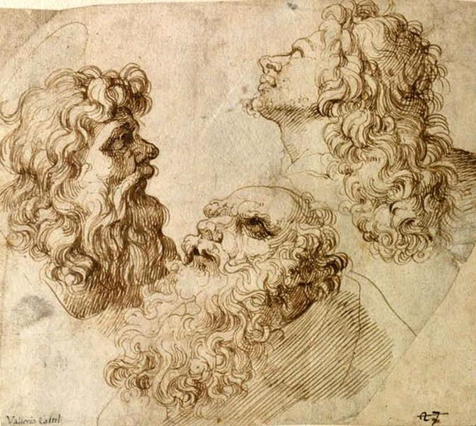 Trois têtes d'hommes, Giulio Pippi, 2e quart 17e siècle, 3e quart 17e siècle