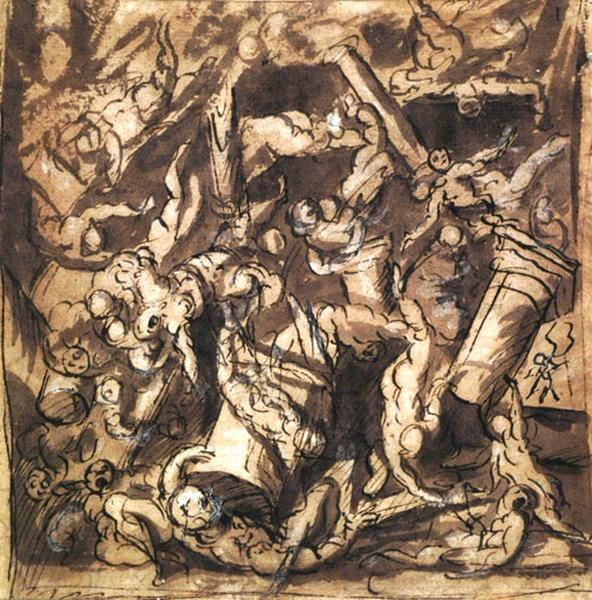 recto : Mort de Samson ; verso : Scène avec figures, Belisario Corenzio, 4e quart 16e siècle, 1ère moitié 17e siècle