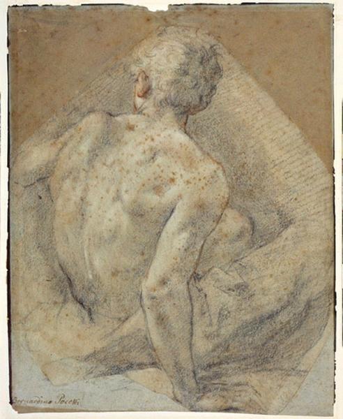 Homme nu assis vu de dos (recto) ; Deux études (verso), Bernardino Poccetti, 2e moitié 16e siècle, 1er quart 17e siècle