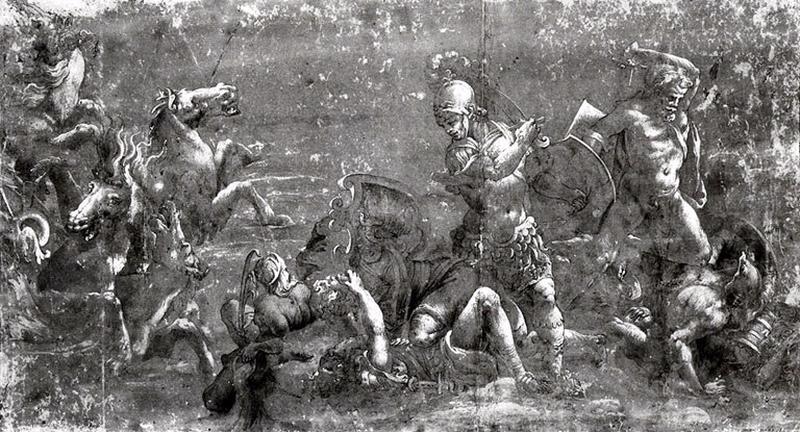 Combat de chevaux marins, Giulio Pippi, 1ère moitié 16e siècle