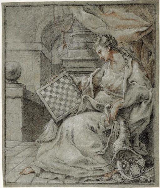 Jeune femme tenant un damier (recto) ; Tête d'homme (verso)_0
