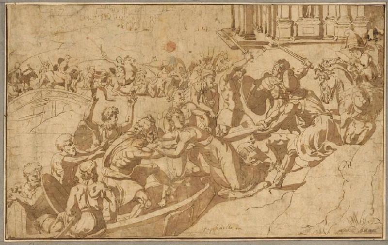 Enlèvement d'Hélène (recto) ; Femme enlevée au milieu d'un combat (verso), Raphaël