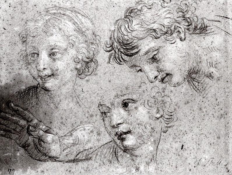 Etudes : Trois têtes et une main (recto) ; Etude de mains (verso)_0