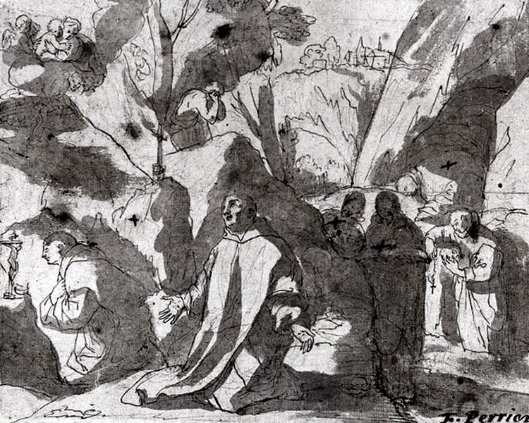 Vision de Saint Bruno ; La Vierge apparaissant à des moines dans un désert_0