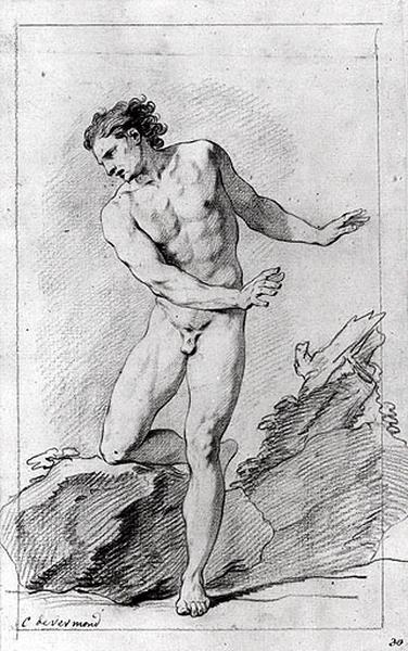 Figure d'homme nu, Hyacinthe Collin De Vermont, 1ère moitié 18e siècle, 3e quart 18e siècle