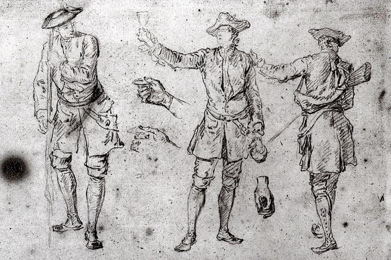 Trois chasseurs et deux études de mains ; Hommes_0