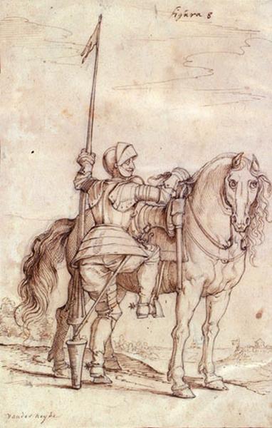 Un guerrier montant à cheval, Jacob van der Heyden, 1ère moitié 17e siècle