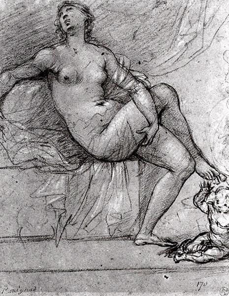 Femme assise et enfant à ses pieds ; Danaé_0
