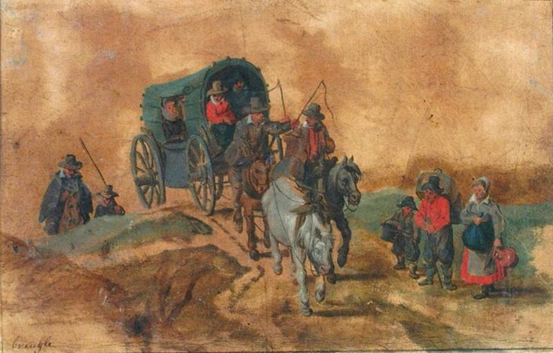 Voiture attelée avec figures, Jan I Brueghel, 1er quart 17e siècle