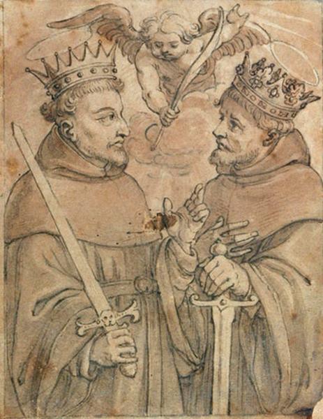 Deux moines couronnés, Michel-Ange Corneille, 17e siècle