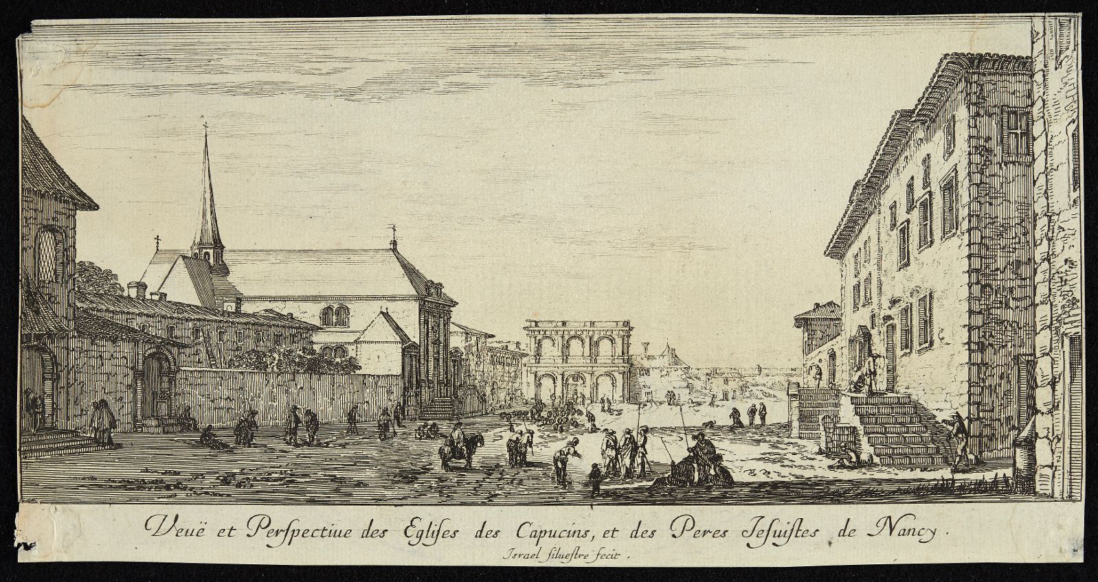Profil de la ville de Nancy et lieux plus remarquables des environs d'Icelle (08) : Vue et perspective des églises des Capucins et de Pères Jésuites de Nancy_0