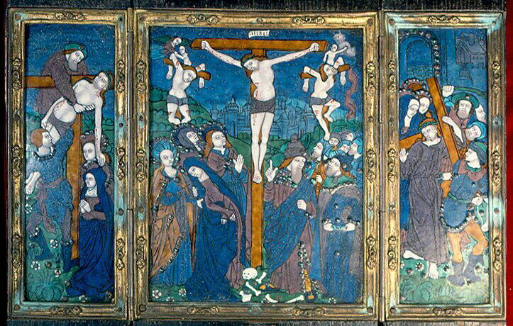 Crucifixion (Panneau central) ; Montée au Calvaire (Sur un volet) ; Descente de croix (Sur un volet)_0