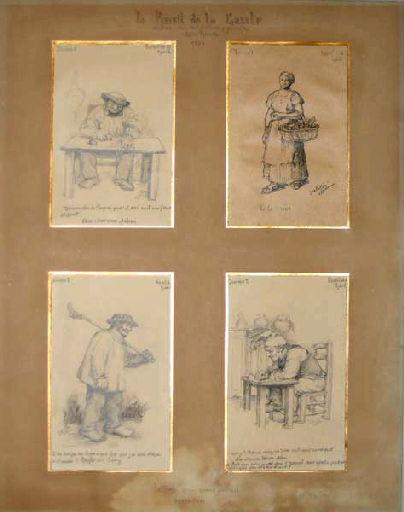 Lettres d'un vieux païsan berrichon ; Homme assis de face (Titre factice Première vignette) ; Femme debout portant panier (Titre factice Deuxième vignette) ; Homme de profil marchant à droite (Titre factice Troisième vignette) ; Homme assis de profil (Titre factice Quatrième vignette)_0