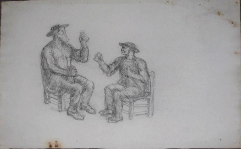 Deux hommes assis (Titre factice), Jean Eugène Baffier, 4e quart 19e siècle, 1er quart 20e siècle