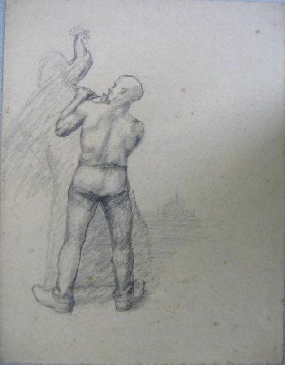Homme à nudité sculptant un coq (Titre factice), Jean Eugène Baffier, 4e quart 19e siècle, 1er quart 20e siècle