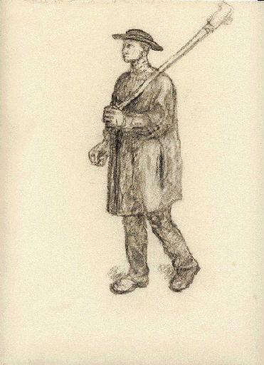 Homme debout vêtu d'une blouse, coiffé d'un chapeau rond (Titre factice), Jean Eugène Baffier, 4e quart 19e siècle, 1er quart 20e siècle