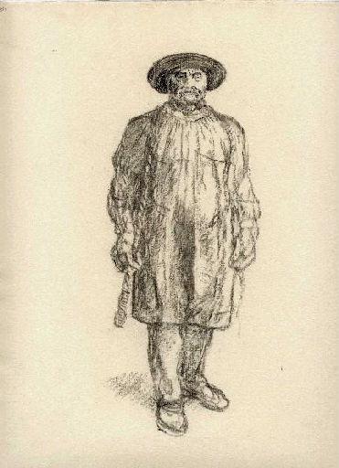Homme debout de face, vêtu d'une blouse et d'un chapeau (Titre factice), Jean Eugène Baffier, 4e quart 19e siècle, 1er quart 20e siècle