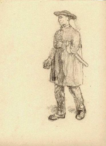Homme debout de 3/4 vêtu d'une blouse et d'un chapeau (Titre factice), Jean Eugène Baffier, 4e quart 19e siècle, 1er quart 20e siècle