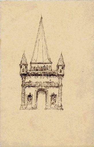 Croquis : porte de ville (Titre factice), Jean Eugène Baffier, 4e quart 19e siècle, 1er quart 20e siècle