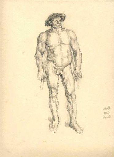 Homme nu, vu de face, coiffé d'un chapeau rond (Titre factice), Jean Eugène Baffier, 4e quart 19e siècle, 1er quart 20e siècle