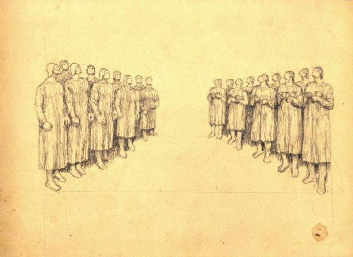 Perspective d'hommes à droite et à gauche (Titre factice), Jean Eugène Baffier, 4e quart 19e siècle, 1er quart 20e siècle