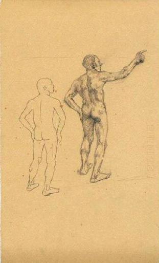 Etudes d'hommes nus vus de dos (Titre factice), Jean Eugène Baffier, 4e quart 19e siècle, 1er quart 20e siècle