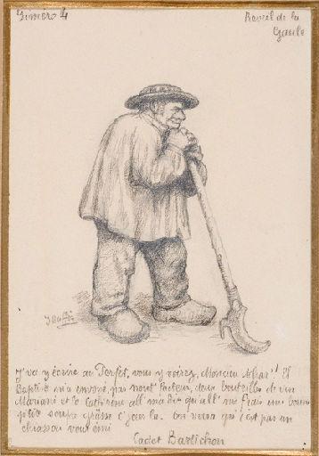 Lettres d'un vieux païsan berrichon ; Homme assis de profil (Titre factice Première vignette) ; Homme marchant avec truie (Titre factice Deuxième vignette ) ; Homme assis de dos (Titre factice Troisième vignette) ; Homme debout de profil (Titre factice Quatrième vignette)_3