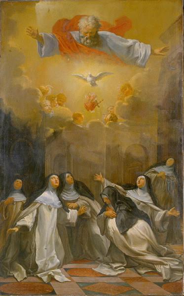 Religieuses de Notre-Dame de la Charité du Refuge en adoration devant les Sacrés-coeurs de Jésus et de Marie, Charles Lamy, 1735