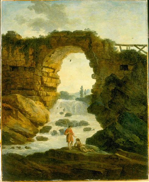 Cascade sous un pont en ruine — Hubert Robert