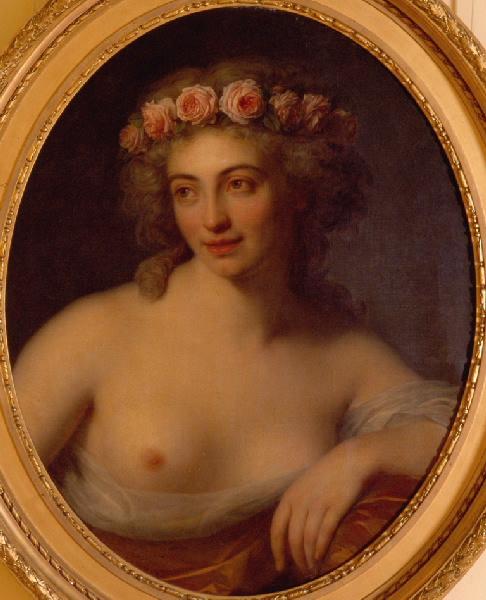 Grande tête d'étude de femme couronnée de roses, Antoine Vestier, 1789