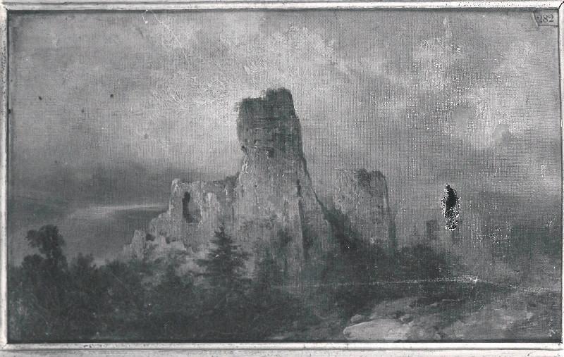 Paysage avec ruines d'un château fort, Jules Louis Philippe Coignet, 19e siècle