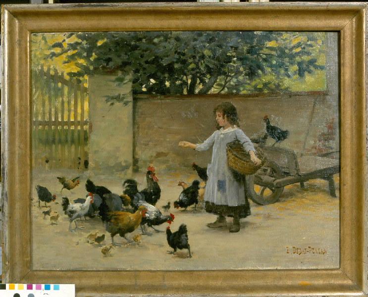 Petite fille nourrissant des poules, Édouard Debat-Ponsan, 1891