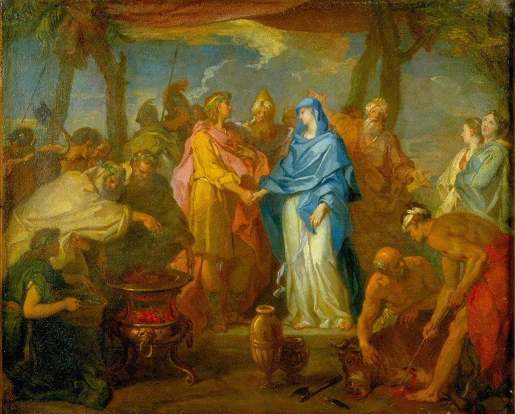 Darius donne sa fille Mandane en mariage à Cyrus ; 28ème épisode de la Cyropédie, Hyacinthe Collin de Vermont, 1735-1751