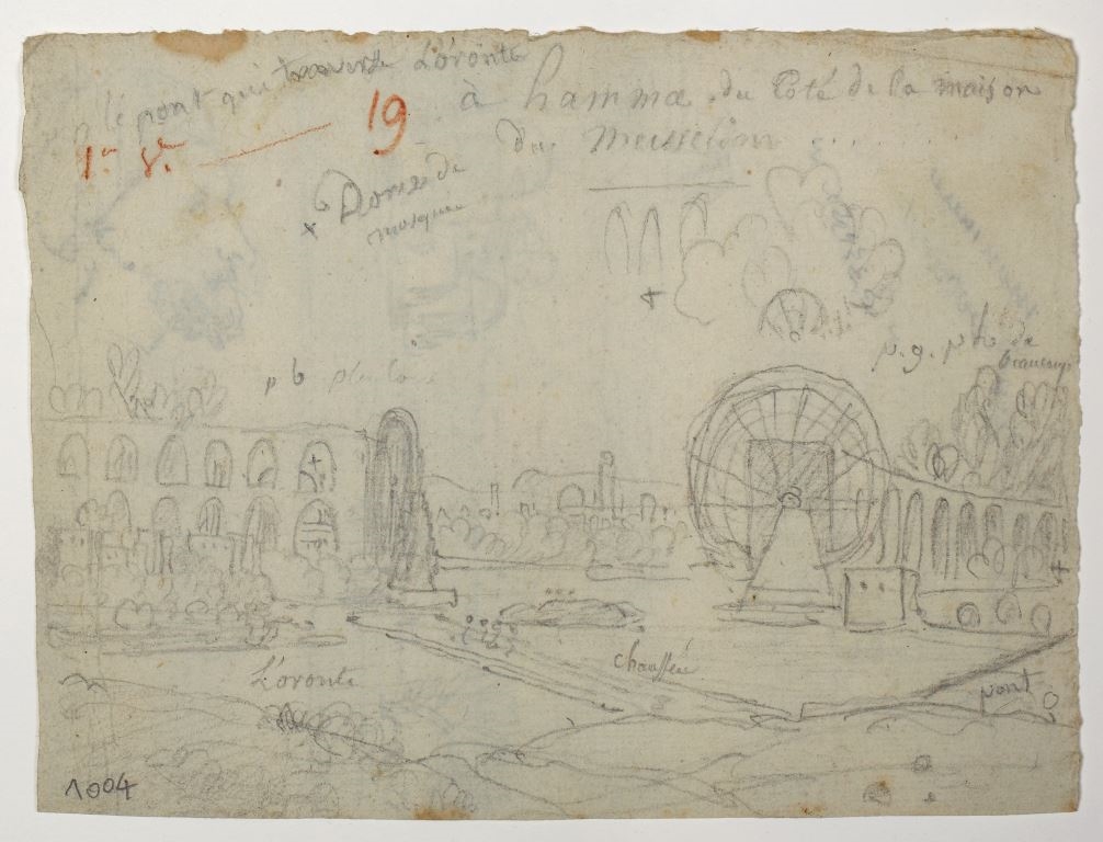 Noria sur l'Oronte à Hamma ; Vue générale de Tripoli et tête d'Oriental, Louis-François Cassas, 1785
