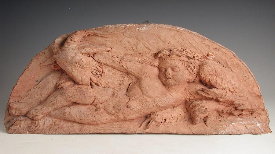 Bacchus nu et couché entre les pattes d'un bouc (chèvre ?), Henry de Triqueti, 1820-1874