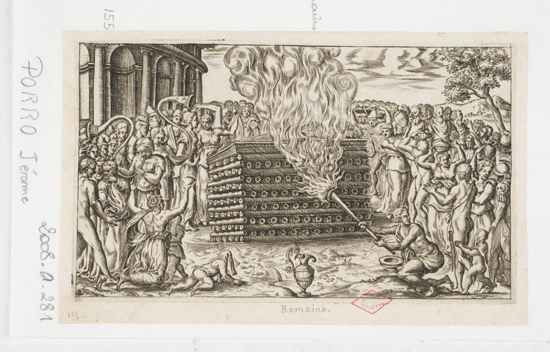 Funérailles des Romains, bûcher funèbre, Girolamo Porro, 1550-1574
