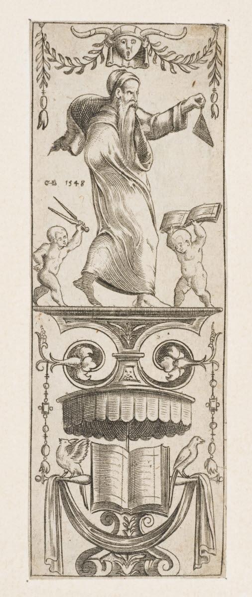 Panneau d'ornements avec un architecte, Cornelis Bos, 1525-1549