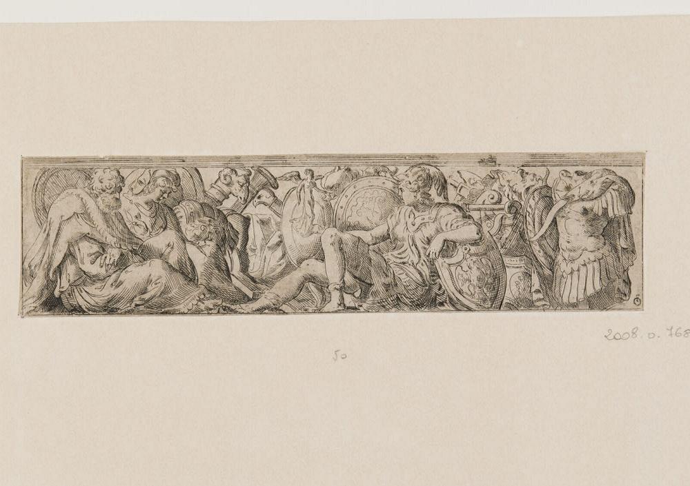 Frise d'ornements au guerrier tenant une Victoire, Polidoro Caldara, 1600-1699
