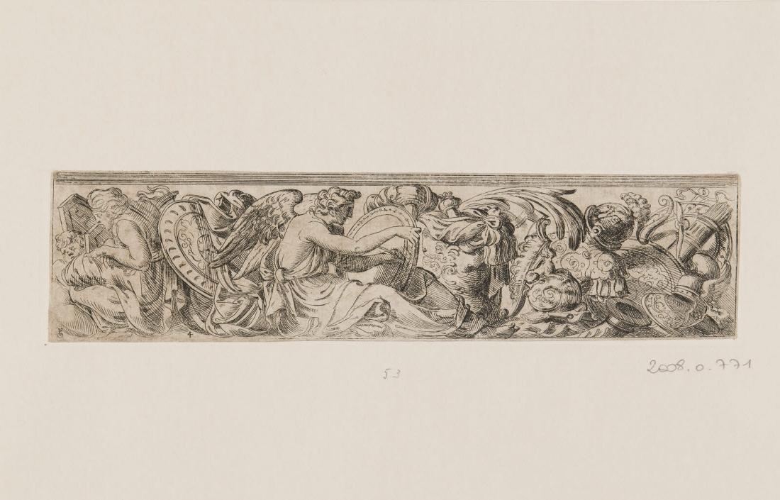 Frise d'ornements avec l'Histoire écrivant, Polidoro Caldara, 1600 et,1699 et