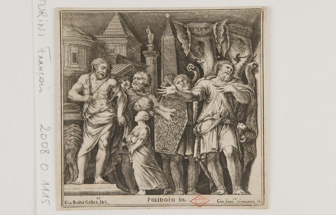 Une scène antique avec deux éléphants au fond, Polidoro Caldara, 1600-1699