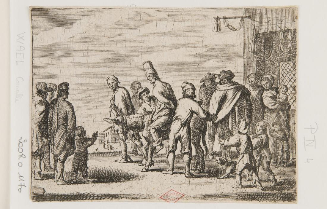 L'Homme promené sur un âne, Cornelis de Wael, 1600-1699