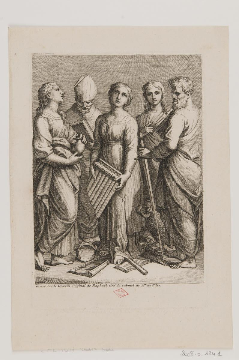 Sainte Cécile, entourée de sainte Marie-Madeleine, saint Jean, saint Paul et saint Augustin, Elisabeth Sophie Cheron, 1600-1699