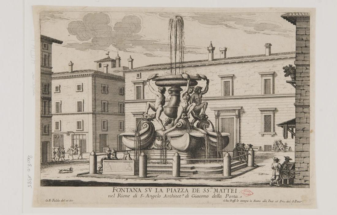 La fontaine de la place saint Matthieu à Rome, Giovanni Battista Falda, 1600-1699