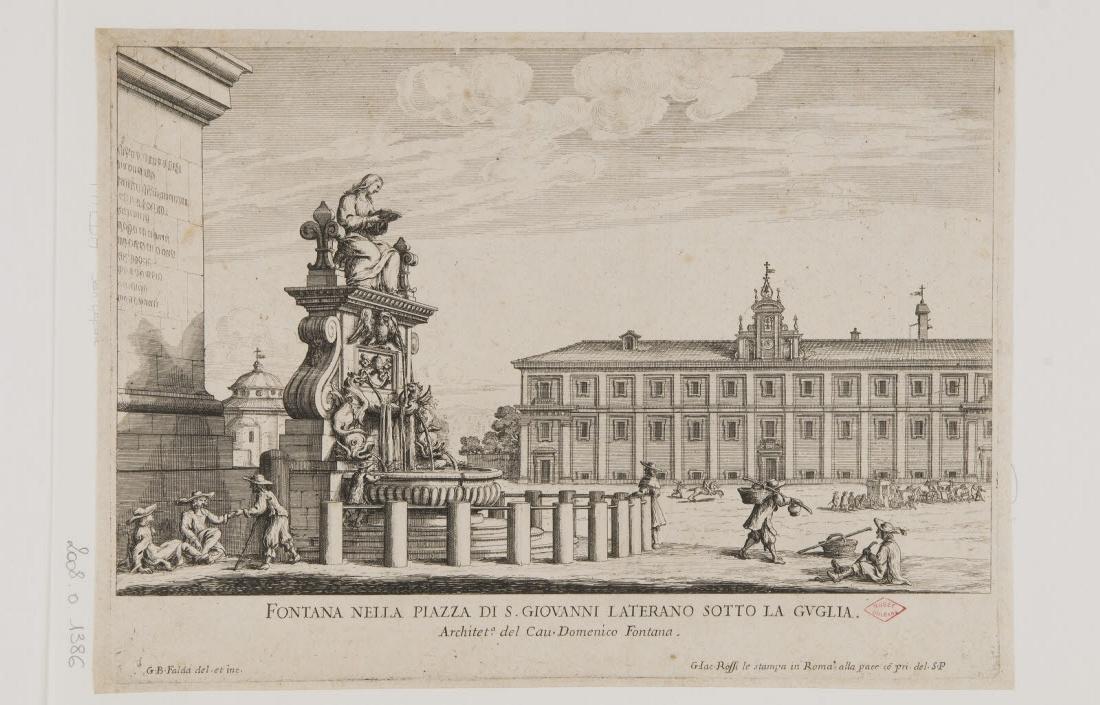 La fontaine de la place saint Jean du Latran à Rome, Giovanni Battista Falda, 1600-1699