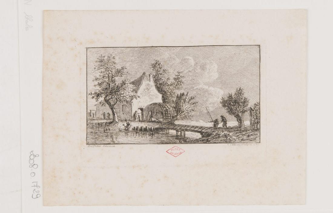 Vue des bords d'une rivière avec un pont, Charles Michel Campion, 1750-1774