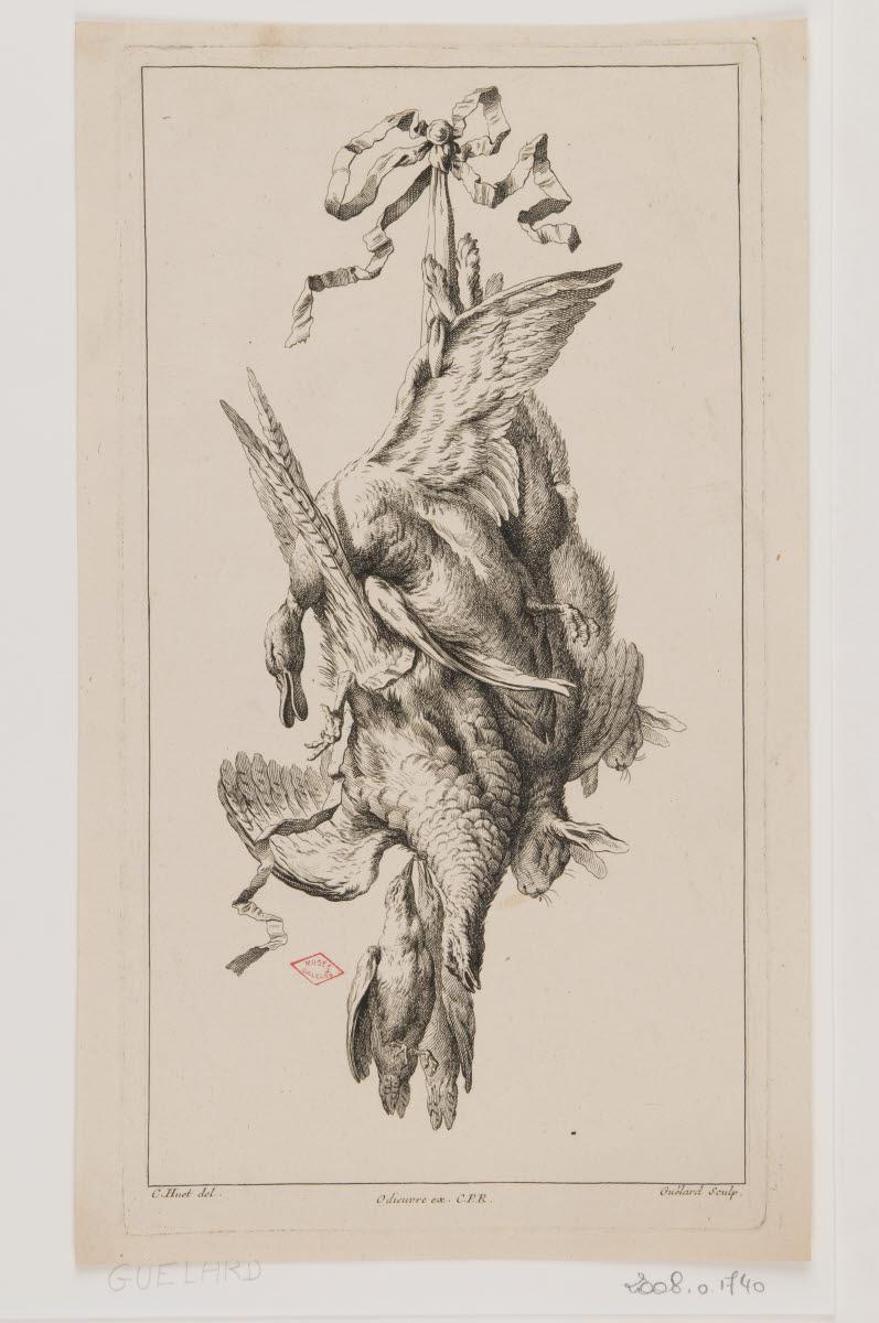 Trophée de chasse avec un canard, deux lapins, un faisan et deux oiseaux, Jean-Baptiste Guelard, 1725-1749