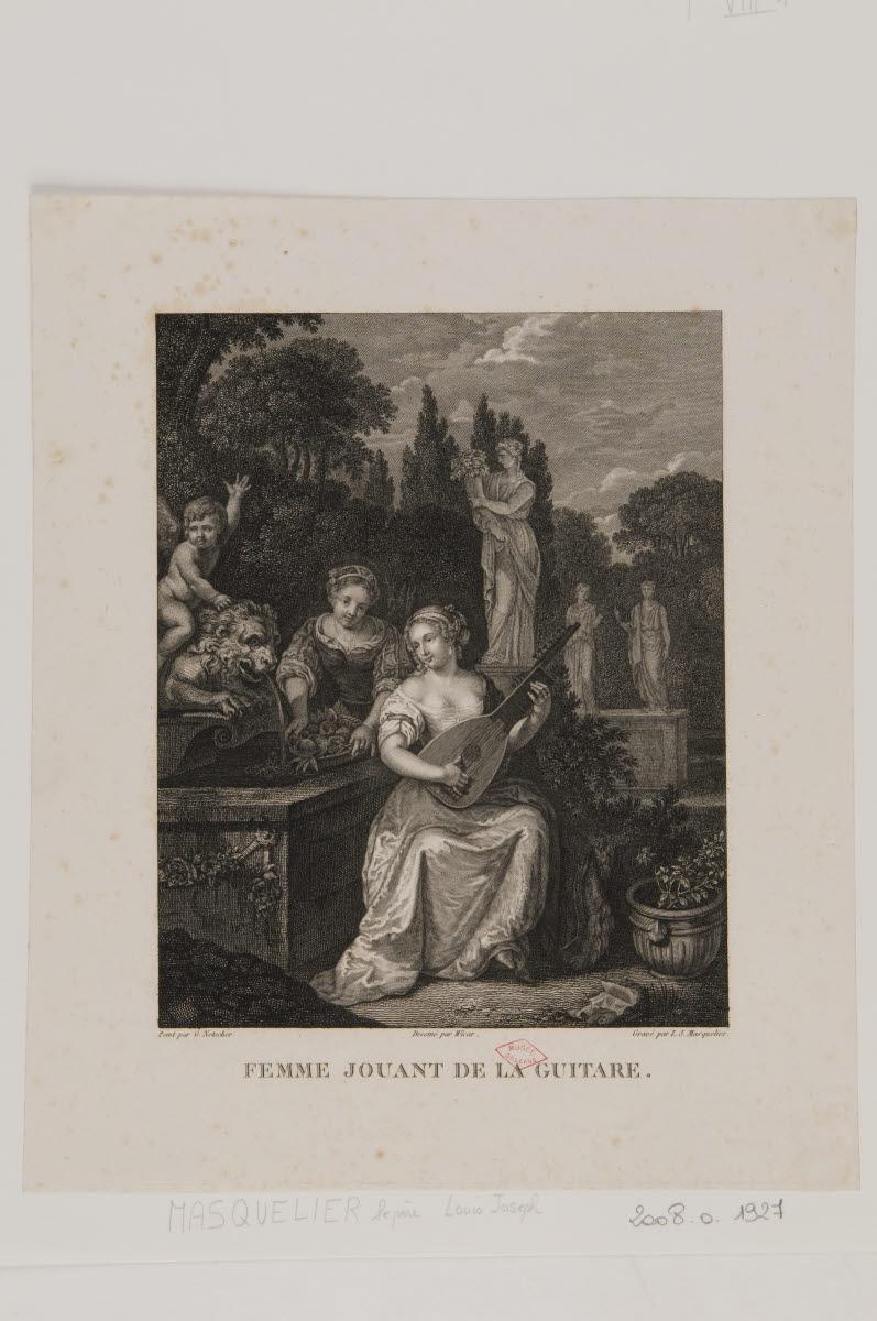 Femme jouant de la guitare, Louis-Joseph Masquelier, 1700-1799