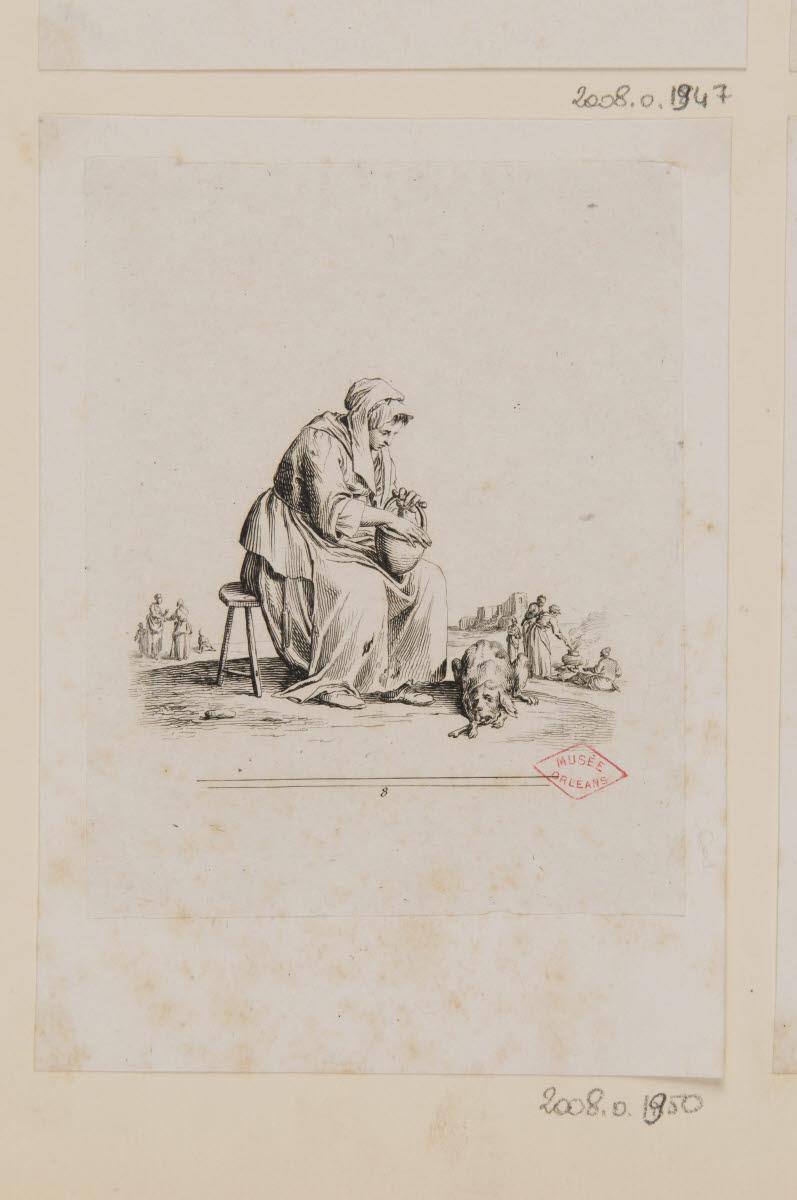 Une mendiante assise avec son chien, Jean Duplessi-Bertaux, 1700-1799