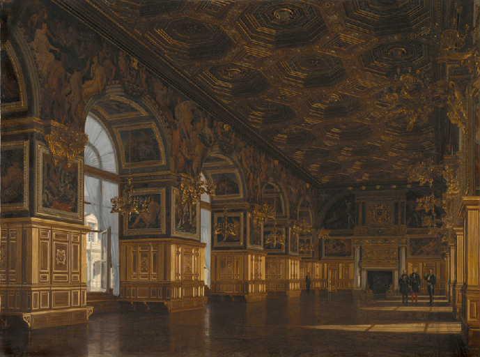 Vue perspective de la salle des Fêtes ou galerie Henri II à Fontainebleau (Henri II à Fontainebleau), Victor Navlet, 1865
